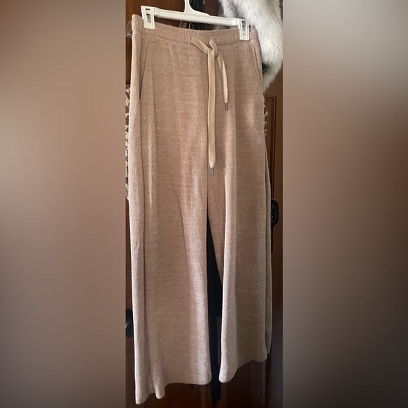 7 For All Mankind Pants - 7 For All Mankind Wide-Leg Knit Drawstring Pants in Light Tan/Cream